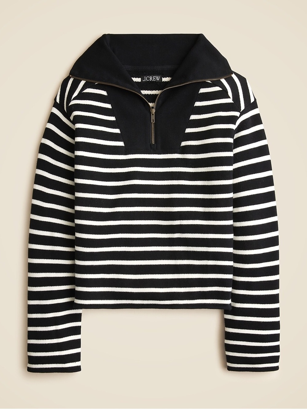 J.Crew Heritage Terry Striped Quarter-Zip Sweatshirt - Black/White Small